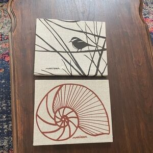 Vintage 70’s Natural Linen Canvas with Screen Printed Shell and Bird by Marushka